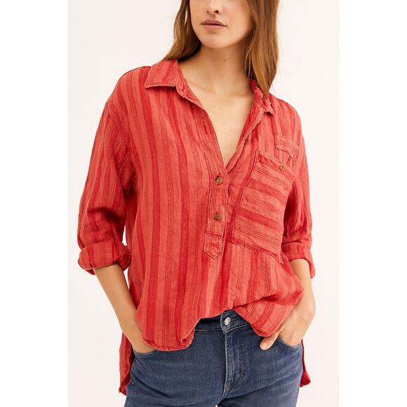 Free People Summer Breeze Stripe Top Coral Combo NWT - Picture 1 of 8